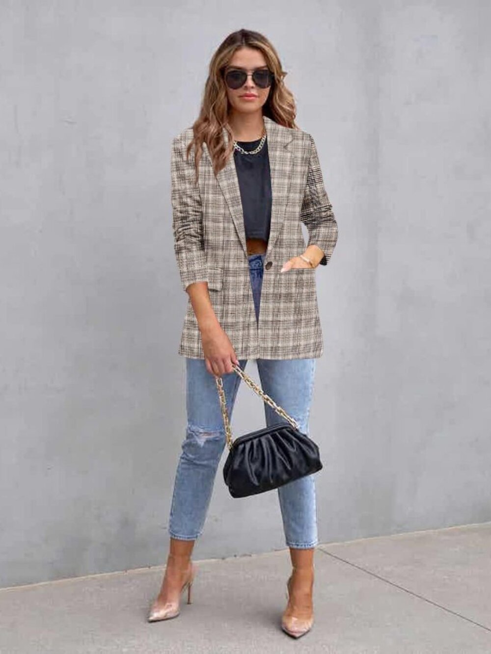 Womens Casual Blazer Jacket Long Sleeve Open Front Work Office Blazer Lapel Butt - Picture 4 of 4